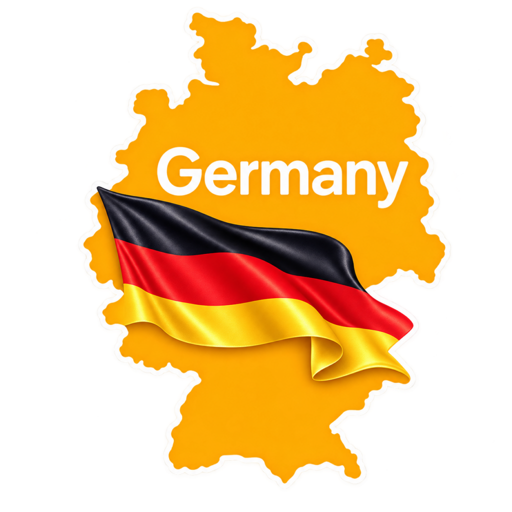 Germany map silhouette with waving German national flag illustration