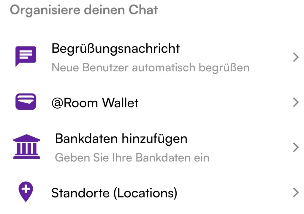 Party Sharing App room settings interface displaying event room configuration and sharing permissions