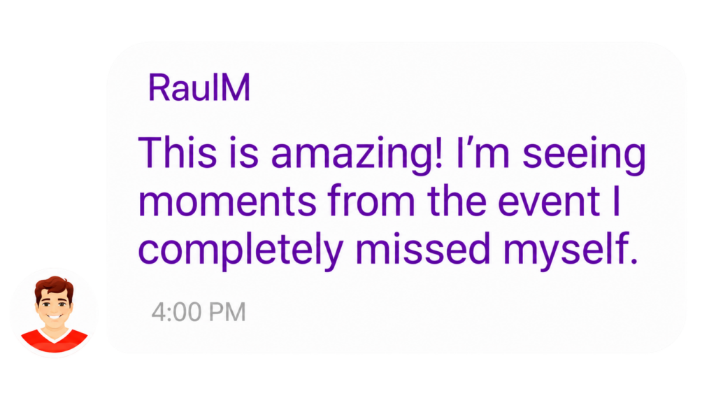 Party Sharing App chat room message view displaying live attendee communication and discussion