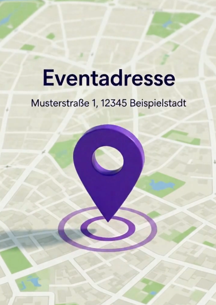 Party Sharing App event address and check-in location pin map graphic