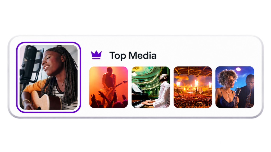 Party Sharing App Top Media showcase section displaying trending event photos and popular concert videos